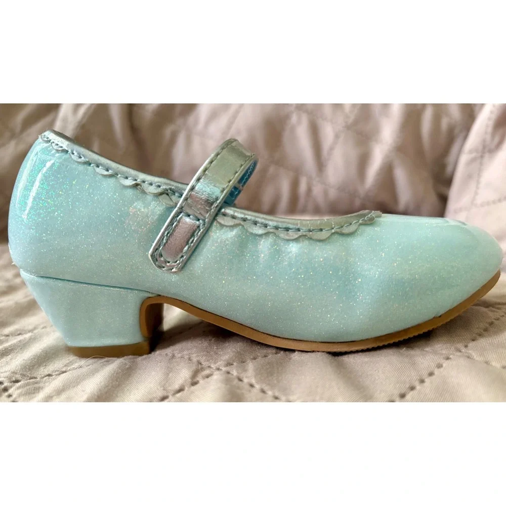 Disney Princess Cinderella Blue Glitter Dress Up Heels Mary Jane Shoes Kids 11